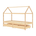 **Lit enfant en bois avec structure de maison et tiroirs intégrés**