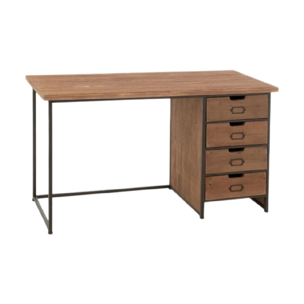 **Bureau en bois avec tiroirs et structure métallique**